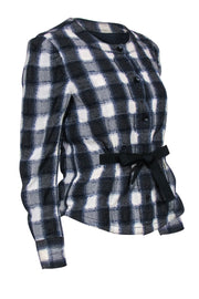 Current Boutique-Club Monaco - Blue, Grey & White Plaid Jacket w/ Waist Tie Sz S