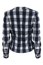 Current Boutique-Club Monaco - Blue, Grey & White Plaid Jacket w/ Waist Tie Sz S