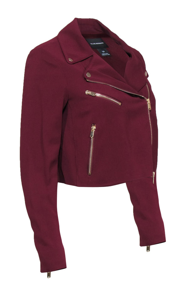 Current Boutique-Club Monaco - Burgundy Cropped Zip-Up Moto-Style Jacket Sz S