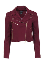 Current Boutique-Club Monaco - Burgundy Cropped Zip-Up Moto-Style Jacket Sz S