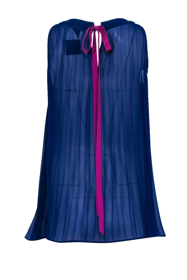 Current Boutique-Club Monaco - Cobalt Pleated Sheer Tank w/ Back Purple Bow Sz XS