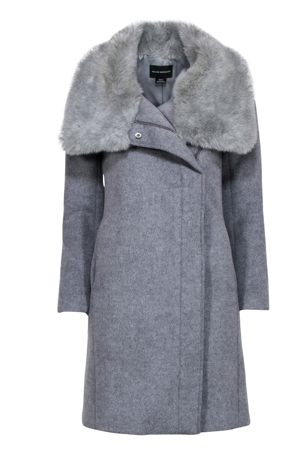 Current Boutique-Club Monaco - Grey Pea Coat w/ Fur Trim Sz XS