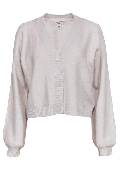 Current Boutique-Club Monaco - Light Grey Cashmere Button-Up Cropped Balloon Sleeve Cardigan Sz M