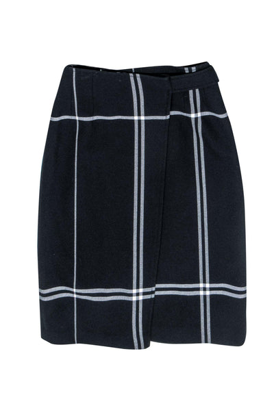 Current Boutique-Club Monaco - Navy Plaid Faux Wrap A-Line Skirt Sz 00