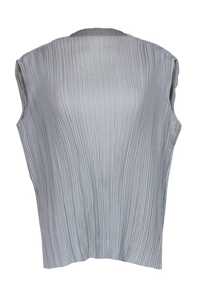 Current Boutique-Club Monaco - Pale Blue Accordion Pleated Boat Neck Top Sz S