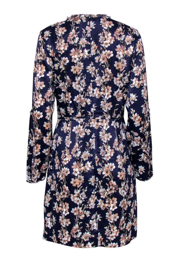 Current Boutique-Club Monaco - Purple & White Floral Satin Long Sleeve Dress Sz 10