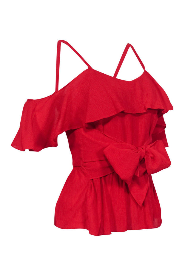 Current Boutique-Club Monaco - Red Sleeveless Blouse w/ Cold Shoulders & Flounce Hem Sz XXS