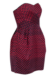 Current Boutique-Club Monaco - Red Strapless Mini Dress w/ Navy Hearts Sz 6