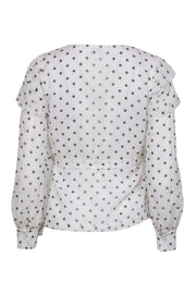 Current Boutique-Club Monaco - White & Black Polka Dot Ruffled Wrap Blouse Sz XS