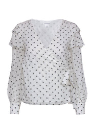 Current Boutique-Club Monaco - White & Black Polka Dot Ruffled Wrap Blouse Sz XS