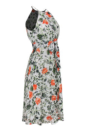 Current Boutique-Club Monaco - White, Green & Orange Textured Sleeveless Floral Print A-Line Dress w/ Belt Sz 0