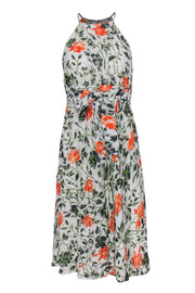 Current Boutique-Club Monaco - White, Green & Orange Textured Sleeveless Floral Print A-Line Dress w/ Belt Sz 0