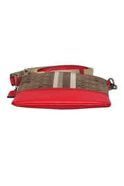 Current Boutique-Coach - Beige Monogram Print Crossbody w/ Red Leather & Sparkly Striped Trim