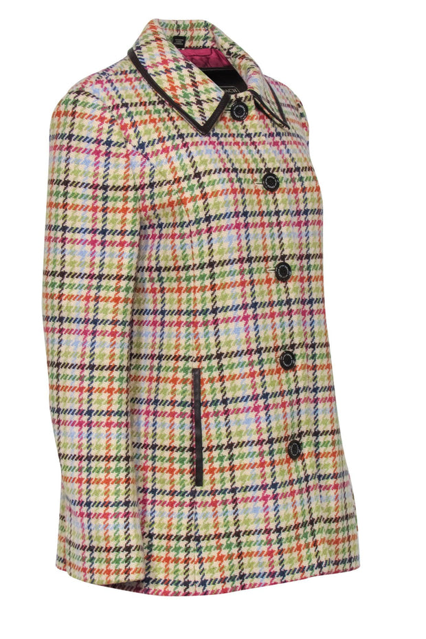 Current Boutique-Coach - Beige & Multicolor Houndstooth Wool Peacoat w/ Faux Leather Trim Sz M