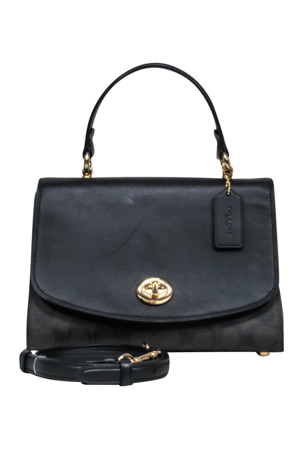 Current Boutique-Coach - Black Fold Over w/ Brown Logo Crossbody Bag