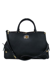 Current Boutique-Coach - Black Leather Convertible Structured "Mason" Satchel w/ Snakeskin Trim