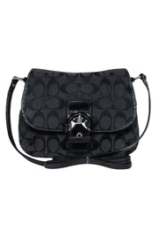 Current Boutique-Coach - Black Monogram Print Fold-Over Crossbody w/ Leather Trim