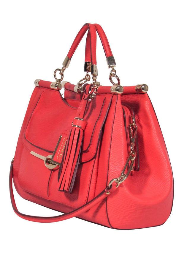 Current Boutique-Coach - Coral Textured Leather Satchel w/ Tassel