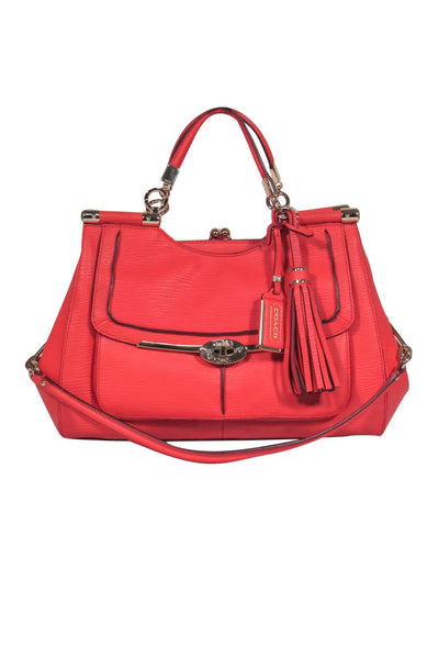 Current Boutique-Coach - Coral Textured Leather Satchel w/ Tassel