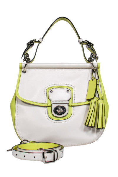 Current Boutique-Coach - Cream & Lime Green Colorblocked Saddle-Style Convertible Crossbody