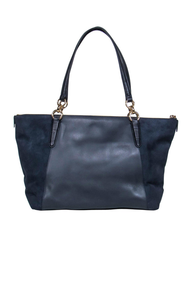 Current Boutique-Coach - Dark Navy Leather & Suede Zippered Tote Bag