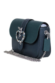 Current Boutique-Coach - Green & Navy Foldover Apple Buckle w/ Chain Strap Crossbody Bag