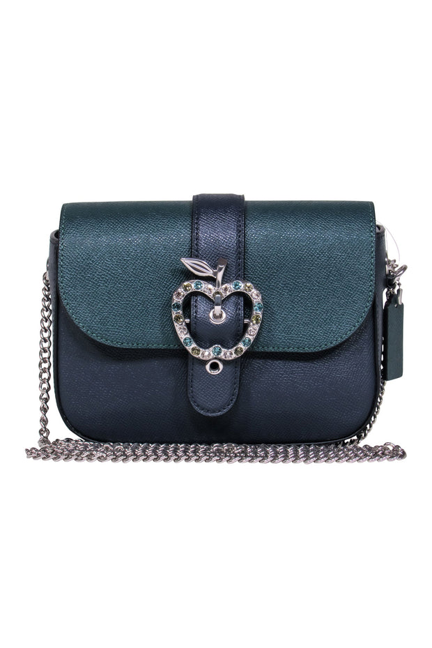 Current Boutique-Coach - Green & Navy Foldover Apple Buckle w/ Chain Strap Crossbody Bag