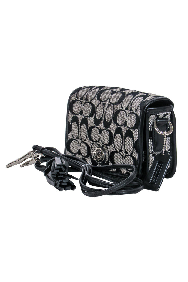 Current Boutique-Coach - Grey & Black Monogram Print Fold-Over Clasped Crossbody