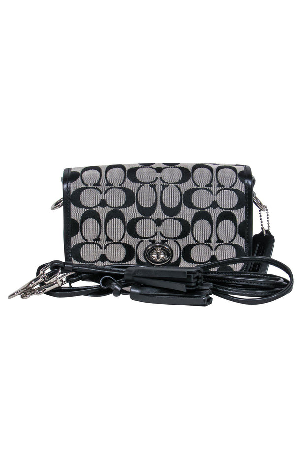 Current Boutique-Coach - Grey & Black Monogram Print Fold-Over Clasped Crossbody