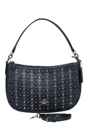 Current Boutique-Coach - Navy Pebbled Leather Convertible Crossbody w/ Studs, Grommets & Floral Appliques