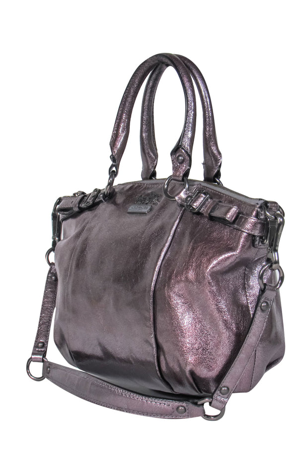 Current Boutique-Coach - Silver Crinkled Leather Convertible Satchel