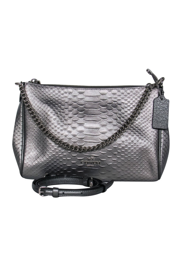 Current Boutique-Coach - Silver Reptile Embossed Leather Crossbody Purse