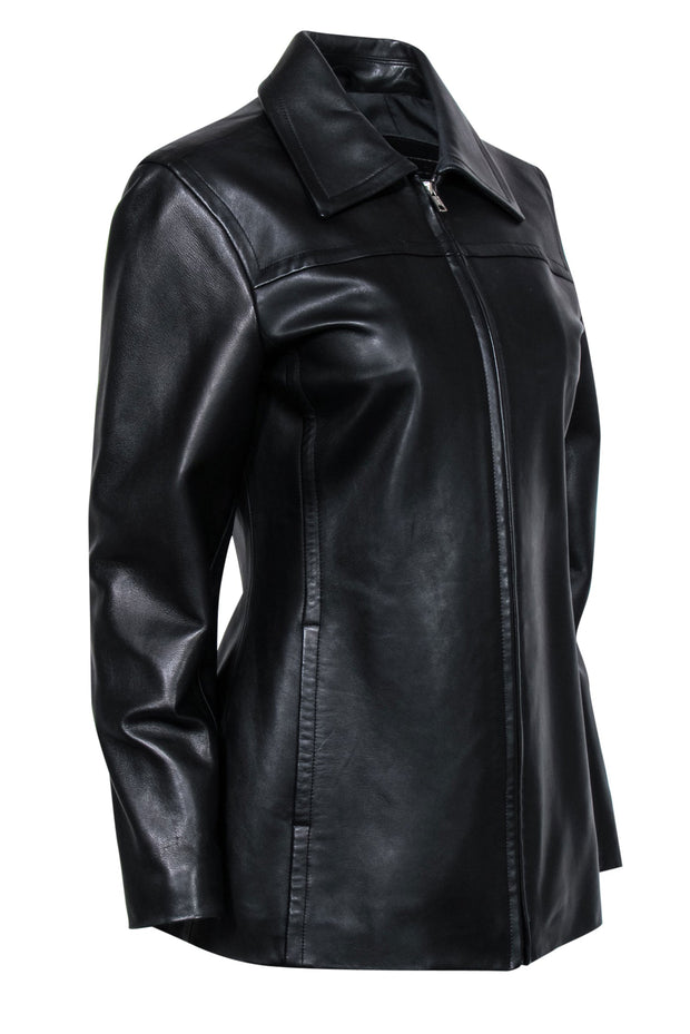 Current Boutique-Coach - Smooth Black Leather Zip-Up Jacket Sz XS