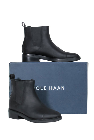 Current Boutique-Cole Haan - Black Leather Waterproof "Mara Grand" Chelsea Rain Boots Sz 6.5