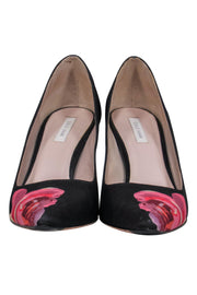 Current Boutique-Cole Haan - Black & Pink Rose Print Pointed Toe Pumps Sz 7