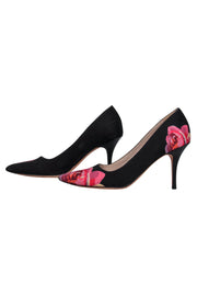 Current Boutique-Cole Haan - Black & Pink Rose Print Pointed Toe Pumps Sz 7