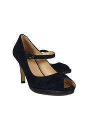 Current Boutique-Cole Haan - Black Suede Peep Toe Pumps Sz 7