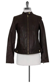 Current Boutique-Cole Haan - Brown Leather Zip Jacket Sz S