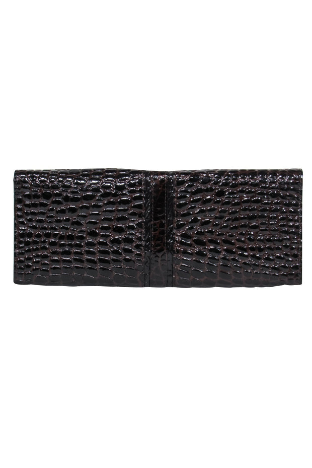 Current Boutique-Cole Haan - Brown Patent Leather Crocodile Embossed Clutch