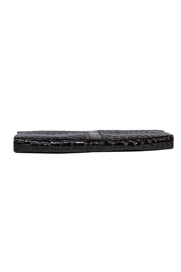 Current Boutique-Cole Haan - Brown Patent Leather Crocodile Embossed Clutch