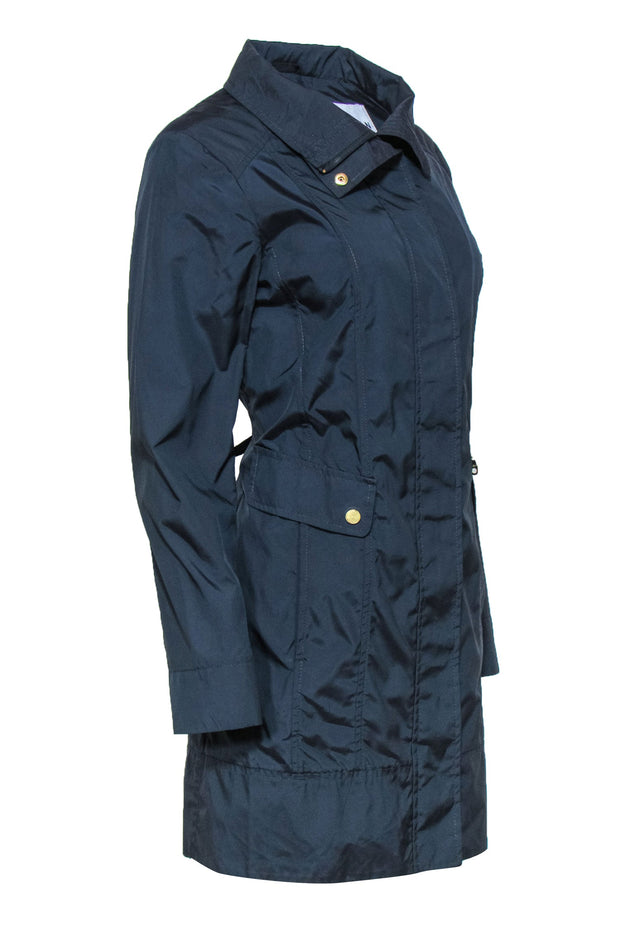 Current Boutique-Cole Haan - Navy Buttoned & Zip-Up Hooded Rain Jacket Sz S