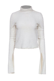 Current Boutique-Coperni - White Textured Knit Mock Neck Sweater w/ Extra Long Sleeves Sz 4