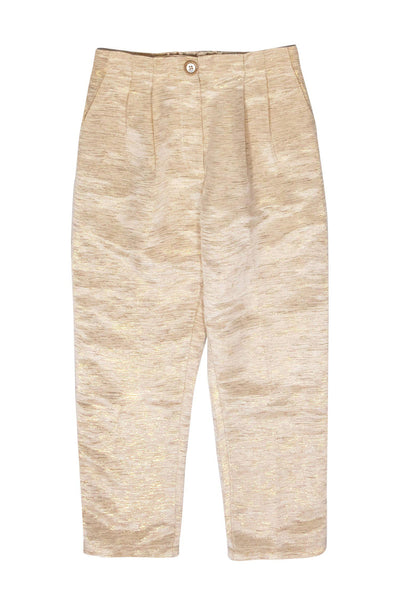 Current Boutique-Corey Lynn Calter - Beige Straight Leg Trousers w/ Gold Metallic Threading Sz S