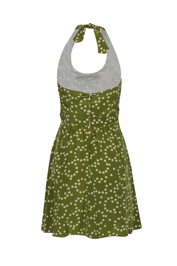 Current Boutique-Corey Lynn Calter - Pea Green & Cream Polka Dot Halter Mini Dress Sz 6