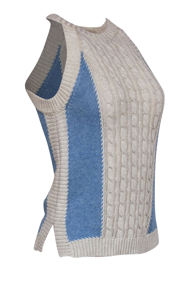 Current Boutique-Cotton by Autumn Cashmere - Cream & Light Blue Cable Knit Tank Sz XS