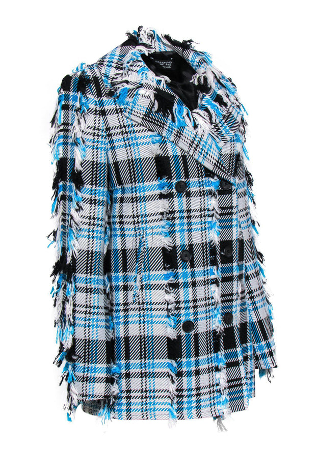 Current Boutique-Creatures of the Wind - Electric Blue, White & Black Plaid Double Breasted Coat Sz 8