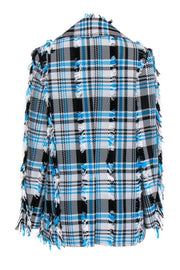 Current Boutique-Creatures of the Wind - Electric Blue, White & Black Plaid Double Breasted Coat Sz 8