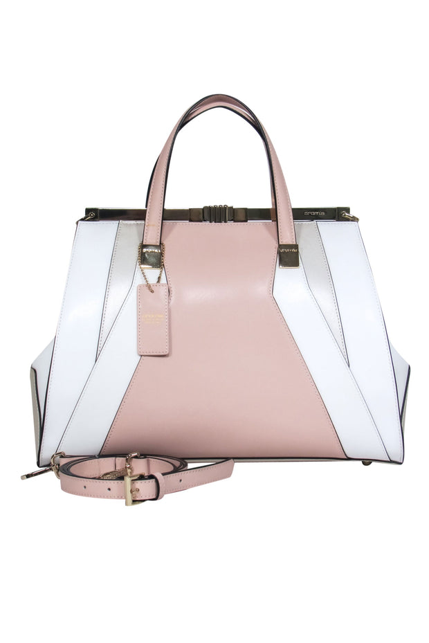 Current Boutique-Cromia - Pink, White & Taupe Snap Clasp Convertible Satchel