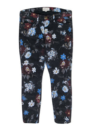 Current Boutique-Current/Elliott - Black Floral Printed Denim Skinny Jeans Sz 6