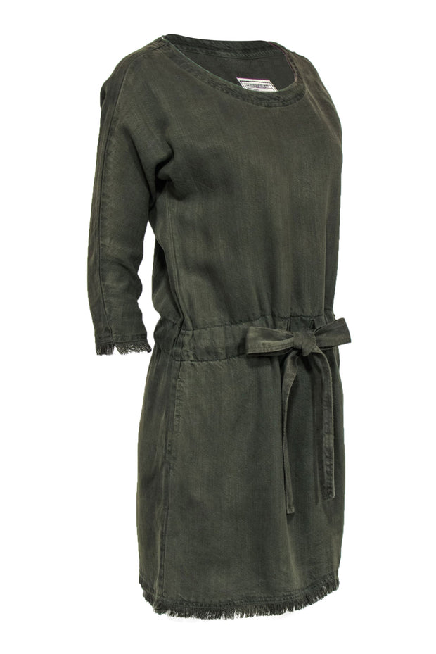 Current Boutique-Current/Elliott - Olive Twill Linen Blend Tie Waist Dress w/ Fringe Sz 0